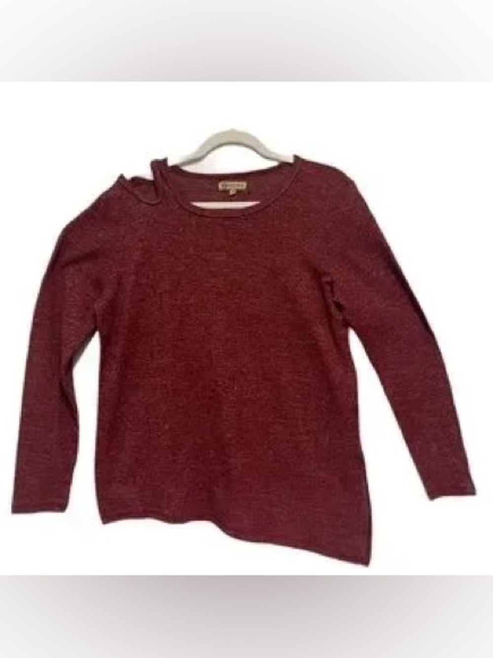Democracy Burgundy Long Sleeve Asymmetrical Cold Shoulder Beaded Trim Top